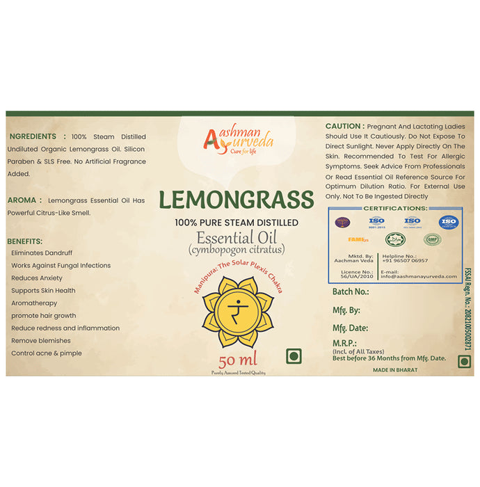 Aashman Ayurveda 100% Pure Steam Distilled Essential Oil (50ml Each) Lemongrass