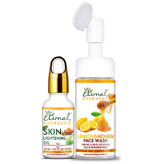 Eternal Ayurveda Combo Pack of 100% Organic Skin Lightening Oil 30ml and Lemon & Honey Face Wash 100ml - Classic Derma