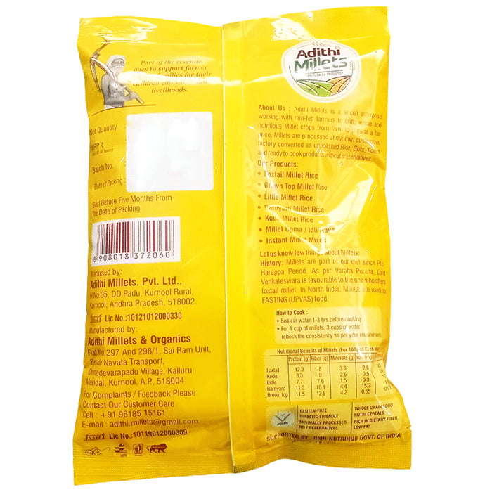 Adithi Millets Combo Pack of BrownTop Millet Rice , Barnyard Millet Rice , Foxtail Millet Rice , Little Millet Rice & Kodo Millets Rice (1kg Each)