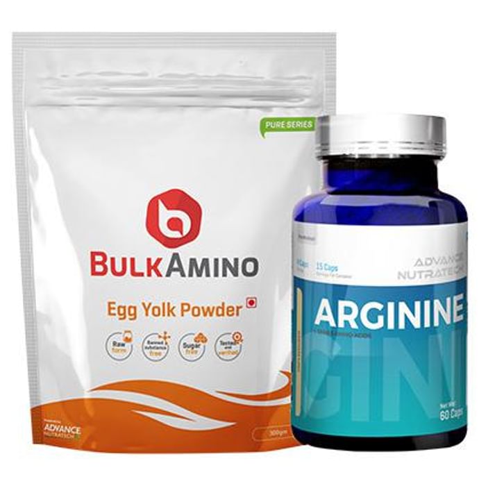Advance Nutratech Combo Pack of BulkAmino Egg Yolk Powder Unflavored 300gm and Arginine Pre-Workout 60 Capsules - Classic Derma