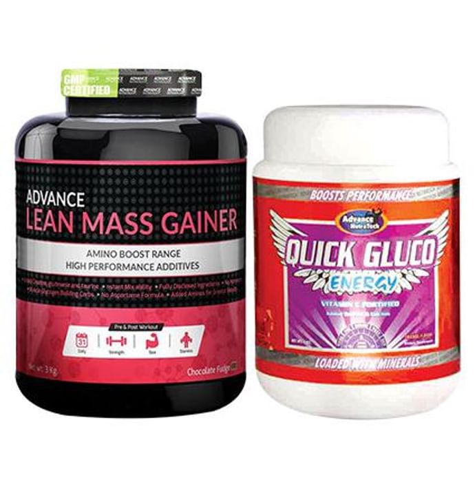 Advance Nutratech Combo Pack of Lean Mass Gainer Chocolate 3kg and Quick Gluco Energy Orange 1kg - Classic Derma