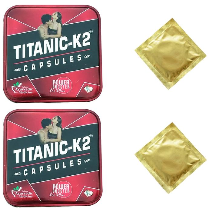 Titanic K2 Power Booster Capsule for Men (6 Each) with 2 Condom Free - Classic Derma