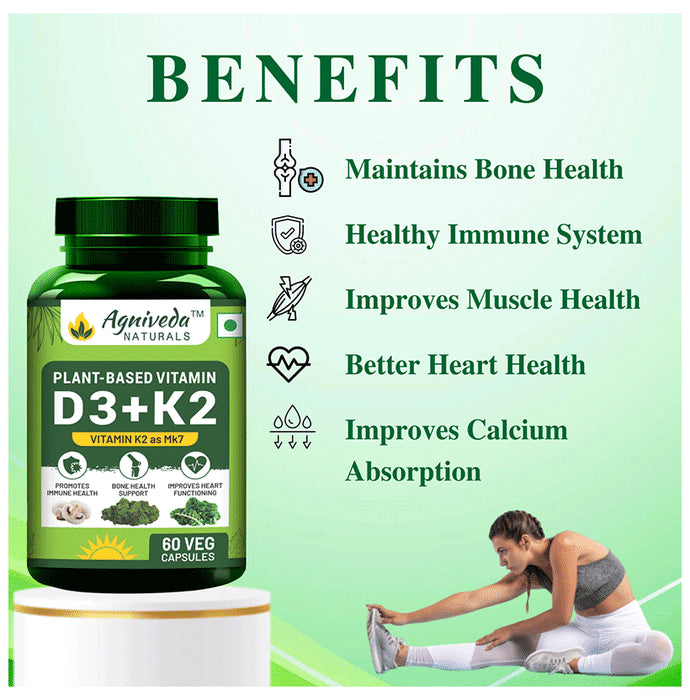 Agniveda Naturals Plant-Based D3+K2 Veg Capsules