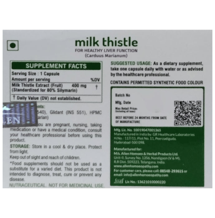 Allen Nutraceutical Milk Thistle 400mg Capsule