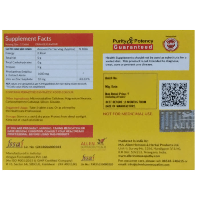 Allen Nutraceutical Vitamin C + Zinc & Amla Tablet