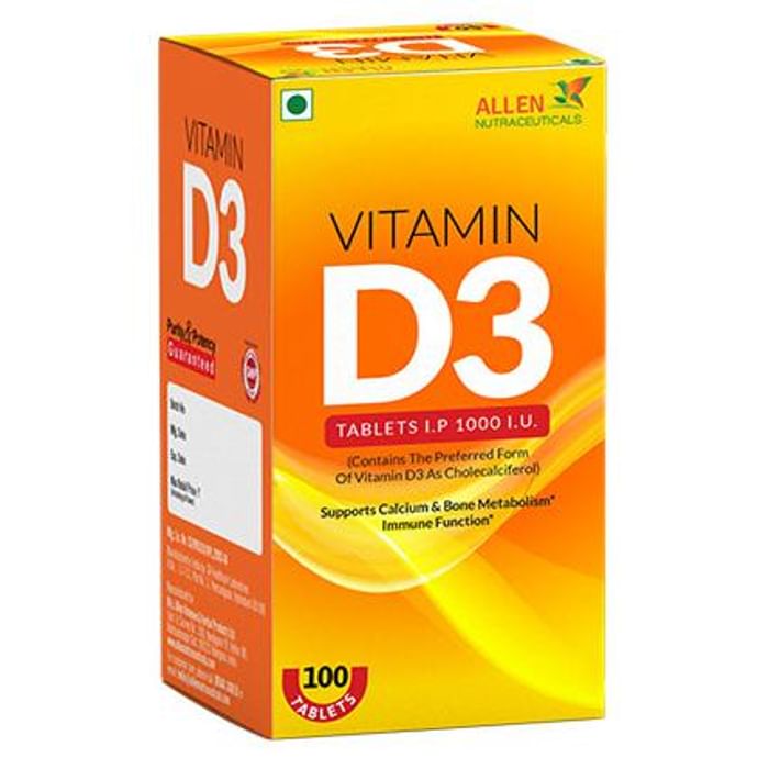 Allen Nutraceutical Vitamin D3 (Cholecalciferol) 1000 I.U for Bone Metabolism & Immunity | Tablet - Classic Derma