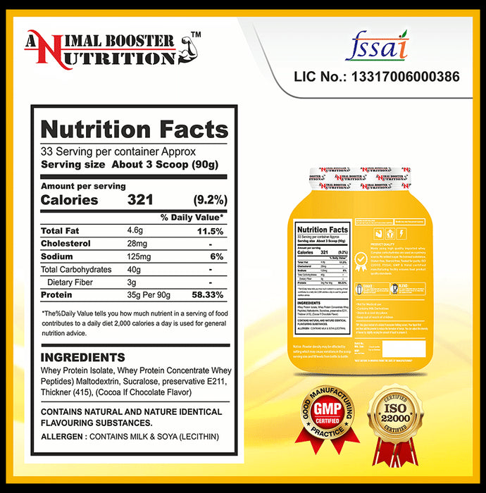 Animal Booster Nutrition Mega Mass Gold for Muscle Growth Powder Chocolate with Shaker Free