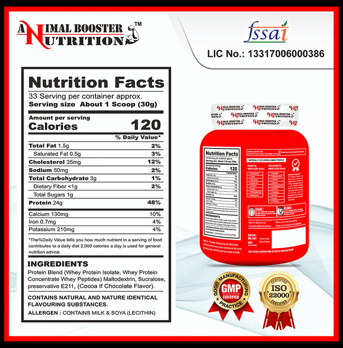 Animal Booster Nutrition Serious 100% Whey for Fast Recovery Muscle Formula Powder Chocolate