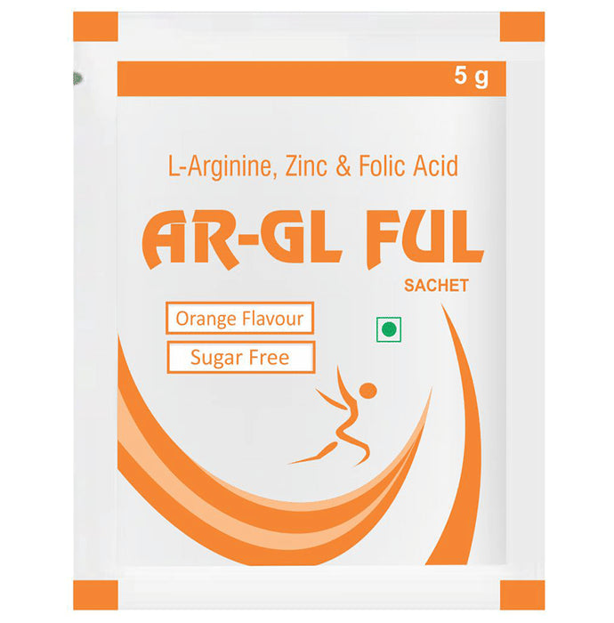 AR-GL FUL L-Arginine, Zinc & Folic Acid Sachet | Sugar-Free | Flavour Orange