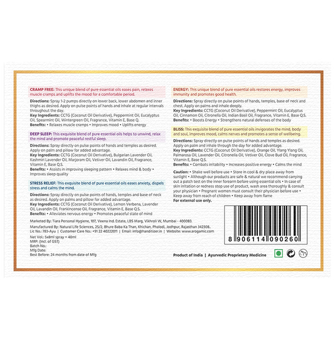 Arogamic Aroma Therapy Spray (8ml Each) Gift Pack