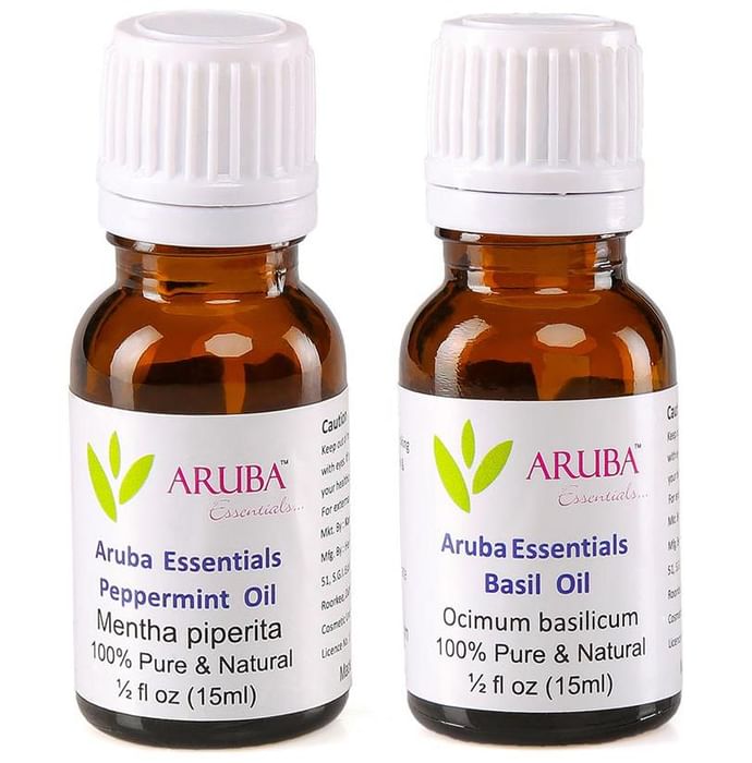 Aruba Essentials Combo Pack of Peppermint Oil and Basil Oil (15ml Each) - Classic Derma