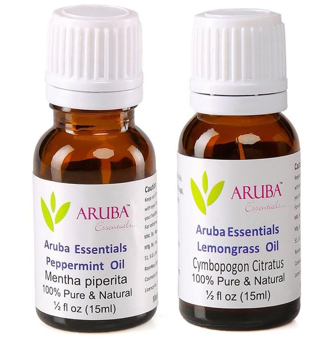 Aruba Essentials Combo Pack of Peppermint Oil and Lemongrass Oil (15ml Each) - Classic Derma