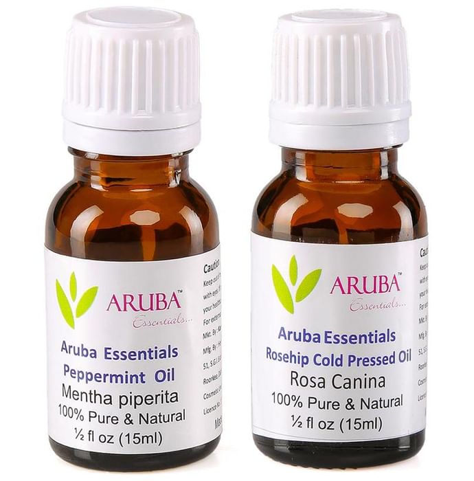 Aruba Essentials Combo Pack of Peppermint Oil and Rosehip Cold Pressed Oil (15ml Each) - Classic Derma