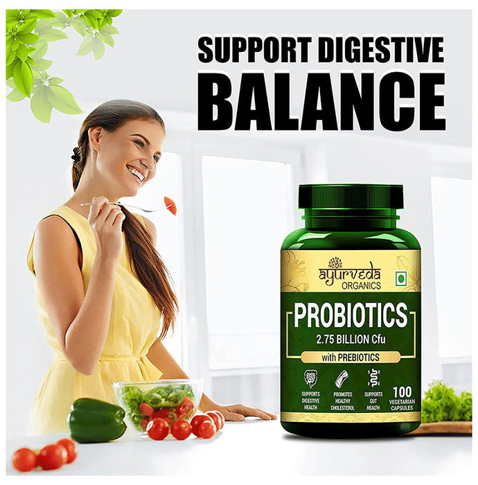 Ayurveda Organics Probiotics 2.75 Billion Cfu with Prebiotics Vegetarian Capsule