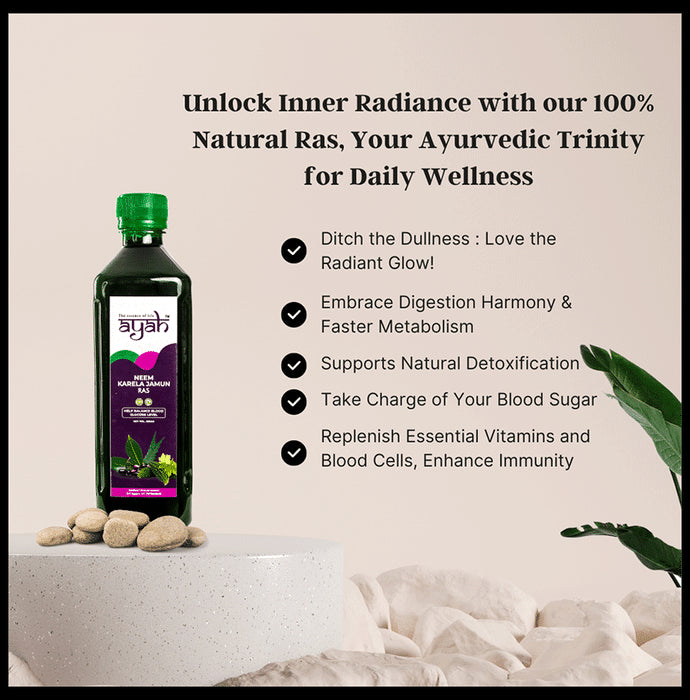 Ayah Combo Pack of Neem Karela Jamun Ras (1000ml & 500ml)