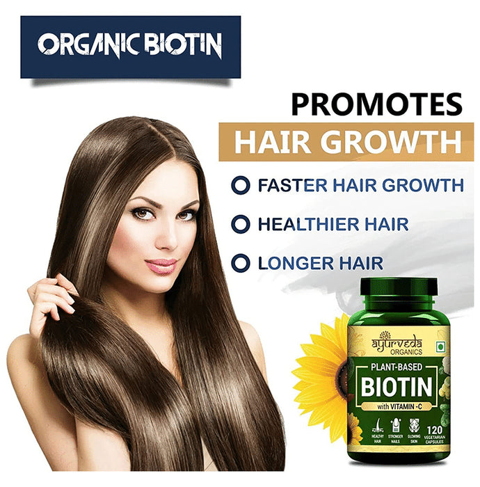 Ayurveda Organics Plant-Based Biotin with Vitamin C Vegetarian Capsule