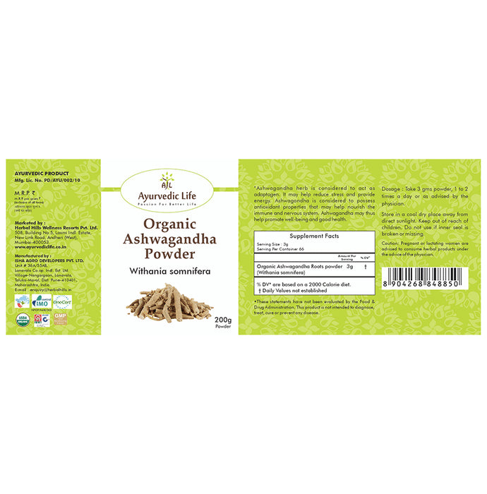Ayurvedic Life Organic Ashwagandha Withania Somnifera Powder