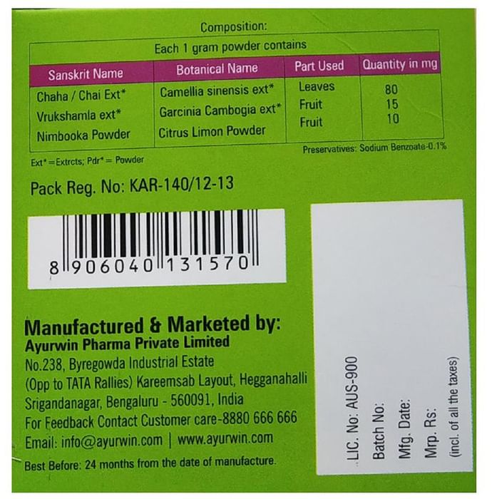 Ayurwin Nutrislim Plus Slimming Green Tea(3gm Each) Lemon