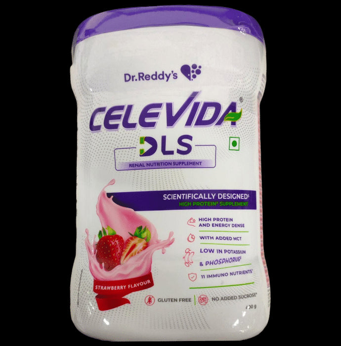 Dr Reddy's Celevida DLS Powder with Added MCT, Protein & Energy for Renal Nutrition | Gluten Free | Flavour Strawberry - Classic Derma