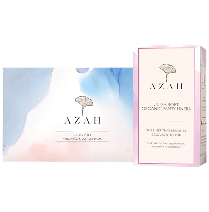 Azah Combo Pack of Ultra Soft Organic Sanitary Pads (20R & 20XL) and Ultra-Soft Organic Panty Liners (40) - Classic Derma