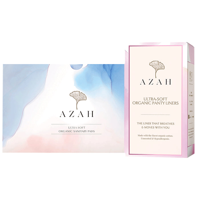 Azah Combo Pack of Ultra Soft Organic Sanitary Pads (30XL) and Ultra-Soft Organic Panty Liners (40) - Classic Derma