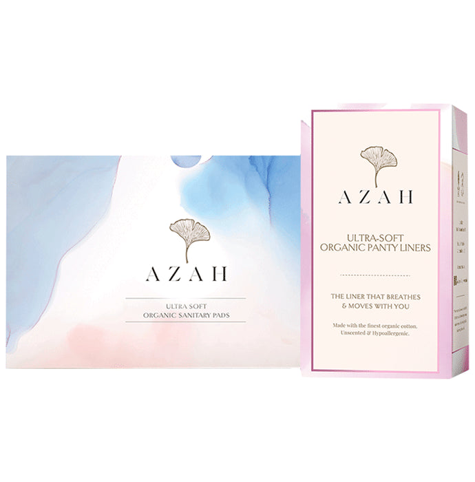 Azah Combo Pack of Ultra Soft Organic Sanitary Pads (40R) and Ultra-Soft Organic Panty Liners (40) - Classic Derma