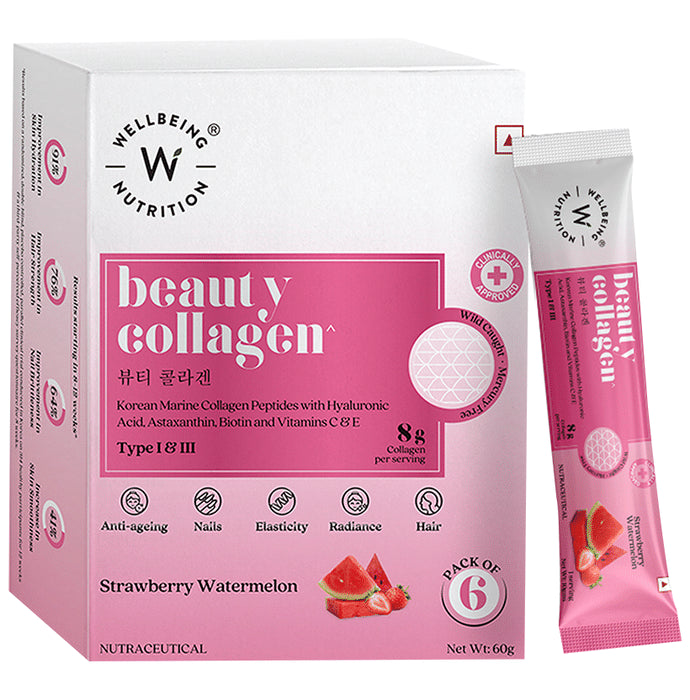 Wellbeing Nutrition Beauty Collagen Type I & III Sachet (8gm Each) Strawberry Watermelon - Classic Derma