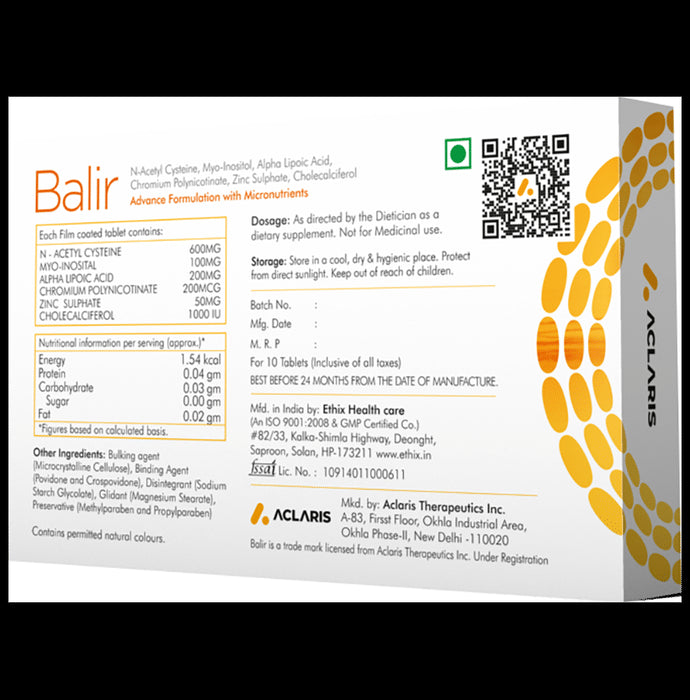 Balir Tablet with NAC, Vitamin D, ALA, Zinc, Chromium & Myo-Inositol