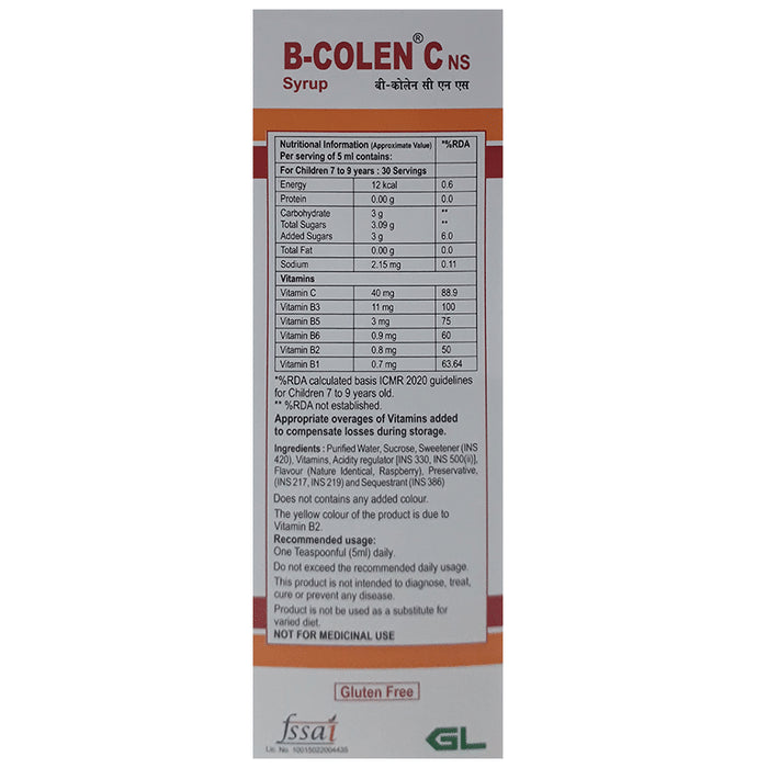 B-Colen C NS Syrup Raspberry Gluten Free