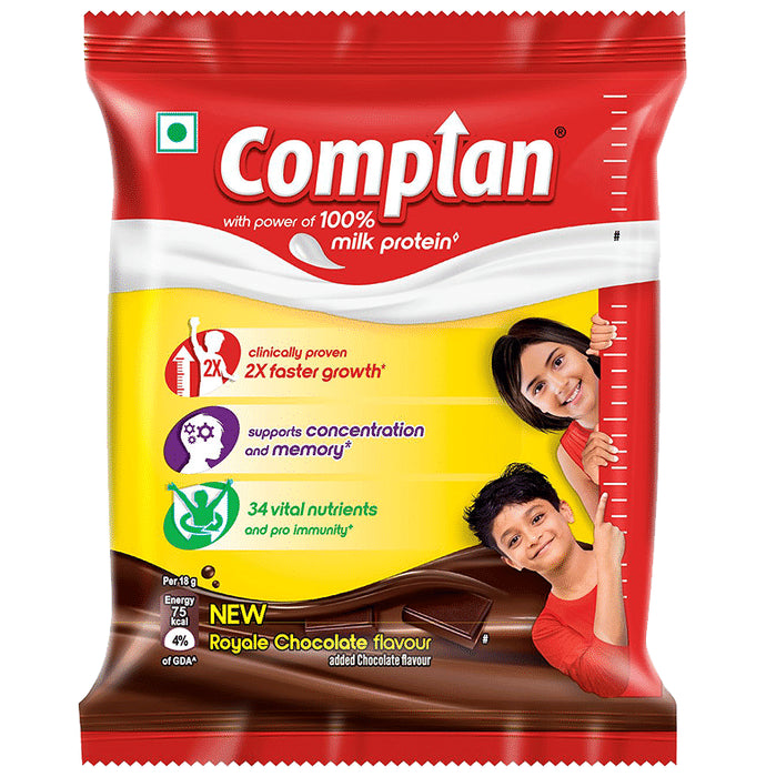 Complan Nutrition Drink Powder for Children | Nutrition Drink for Kids with Protein & 34 Vital Nutrients | New Royale Chocolate - Classic Derma
