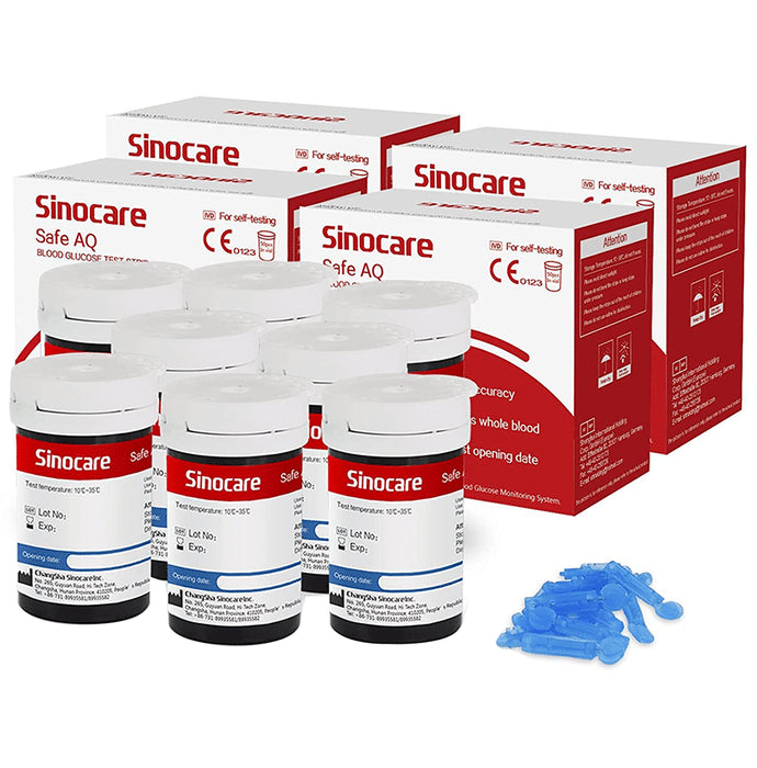 Sinocare Combo Pack of Safe AQ Blood Glucose Test 200 Strip & 200 Lancets - Classic Derma