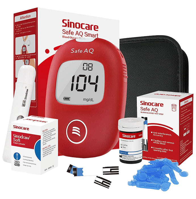 Sinocare Safe AQ Smart Glucometer Blood Glucose Monitoring Kit with 25 Test Strips - Classic Derma