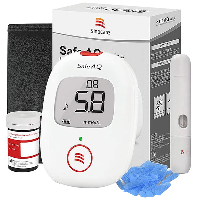 Sinocare Safe AQ Voice blood glucose Meter with 10 Strips - Classic Derma