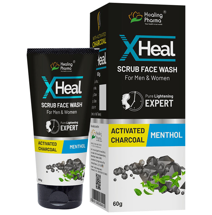 Healing Pharma X Heal Scrub Face Wash (60ml Each) Activated Charcoal Menthol - Classic Derma