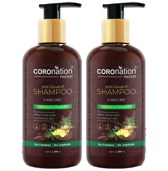 Coronation Herbal Tea Tree & Ginger Oil Anti Dandruff Shampoo (300ml Each) - Classic Derma