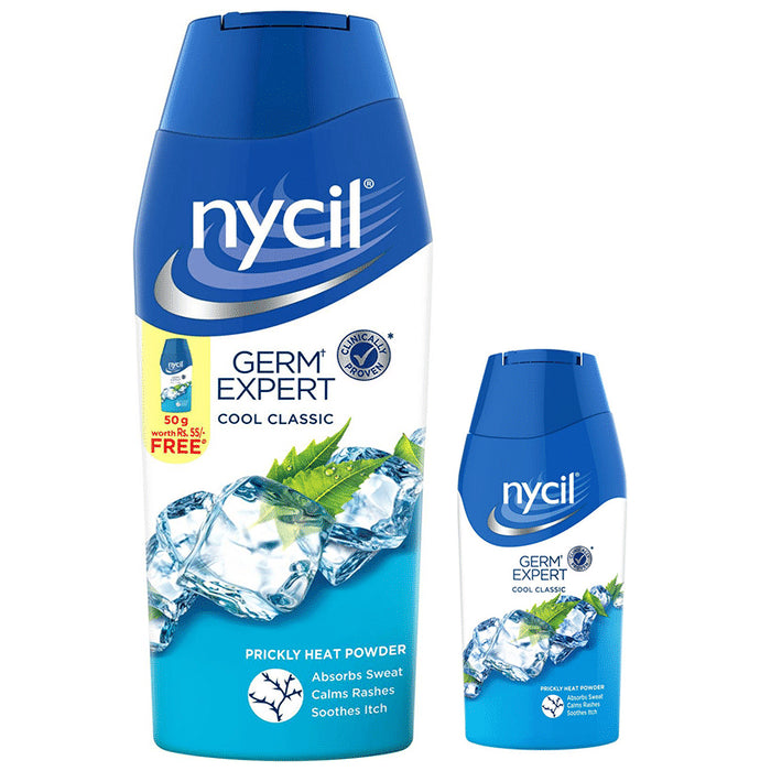Nycil Cool Classic Prickly Heat Powder with Nycil Cool Herbal 50gm Free - Classic Derma