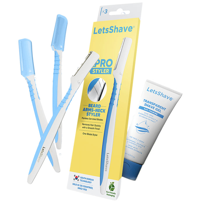 LetsShave Multi-Care Beard Pen Styler Razor for Men & Transparent Shave Gel Kit - Classic Derma