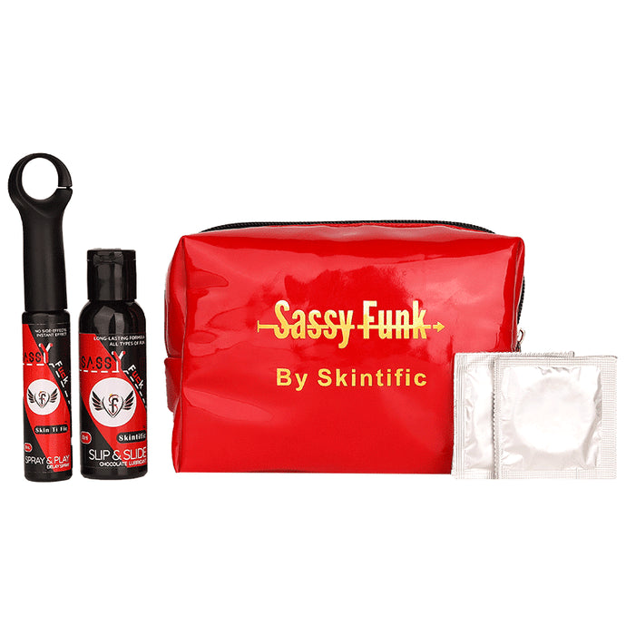 Skintific Sassy Funk Pouch, Lube, Delay Spray, Condoms - Classic Derma