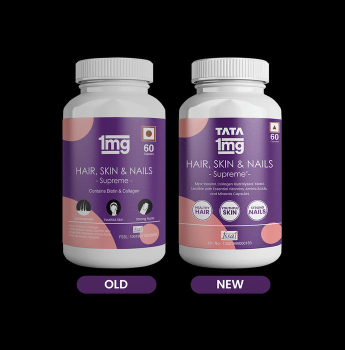 Combo Pack of Tata 1mg Hair, Skin & Nails Supreme Biotin Capsule (60) & Tata 1mg Calcium 500mg & Vitamin D3 250IU Tablet (15)
