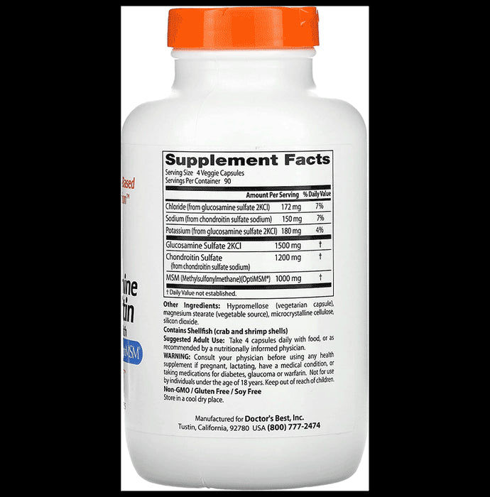 Doctor's Best Glucosamine Chondroitin MSM with OptiMSM | Veggie Capsule For Healthy Joints