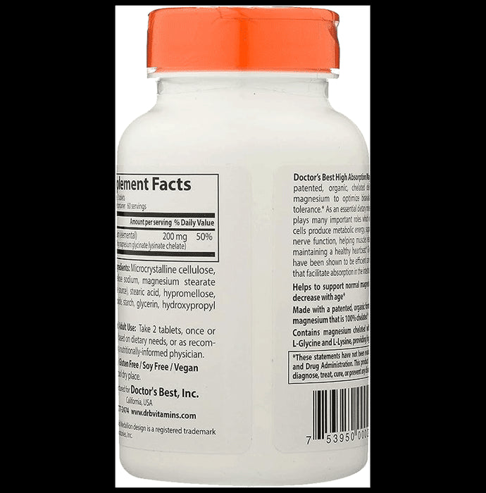 Doctor's Best High Absorption 100% Chelated Magnesium Tablet | For Heart, Circulation, Brain & Energy