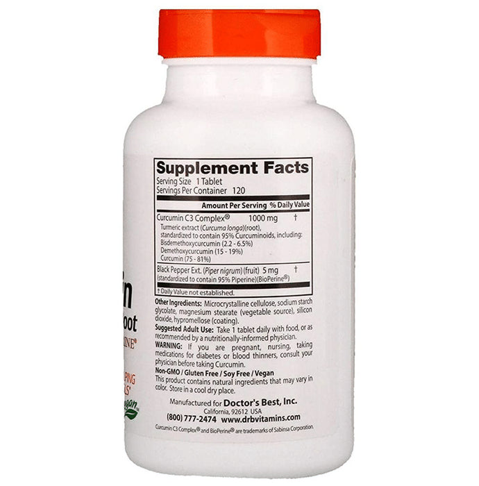 Doctor's Best High Absorption Curcumin C3 from Turmeric Root and Bioperine | Tablet for Healthy Joints