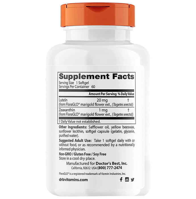 Doctor's Best Lutein with FloraGlo Lutein 20mg Softgels | Supports Visual Function & Neutralises Free Radicals