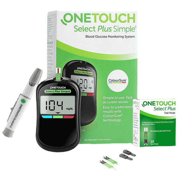 OneTouch Select Plus Simple Glucometer with 10 Free Strips Black | Diabetes Monitoring Devices | Blood Glucose Monitors - Classic Derma