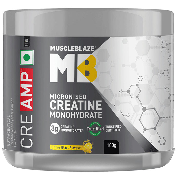 Muscle Blaze Cre AMP Micronised Creatine Monohydrate Powder Citrus Blast - Classic Derma