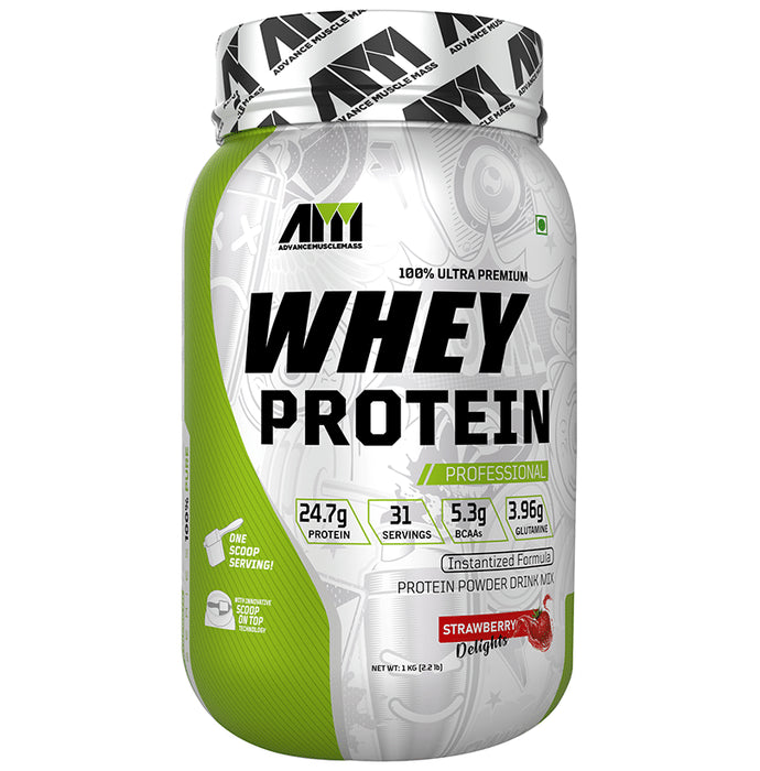 Advance MuscleMass 100% Ultra Premium Whey Protein Powder Strawberry Delight - Classic Derma