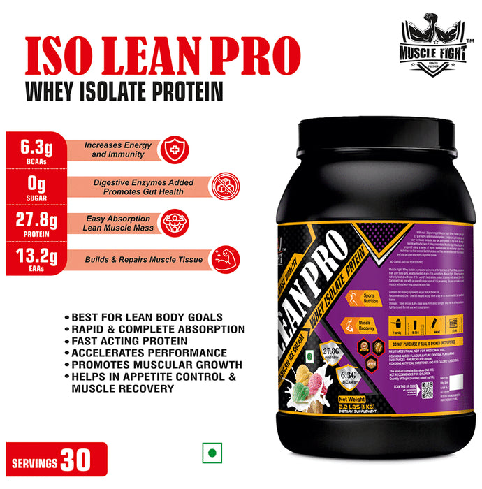Muscle Fight ISO Lean Pro Whey Protein Powder American Ice Cream
