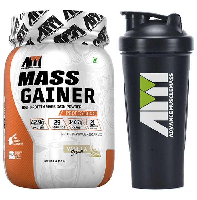 Advance MuscleMass High Protein Mass Gainer Powder Vanilla Cream with Shaker 700ml - Classic Derma