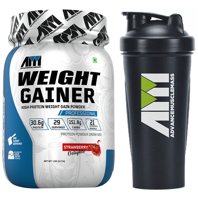 Advance MuscleMass Weight Gainer Powder Strawberry Delight with Shaker 700ml - Classic Derma