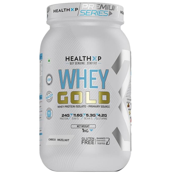 HealthXP Whey Gold Whey Protein Isolate Powder Choco Hazelnut - Classic Derma
